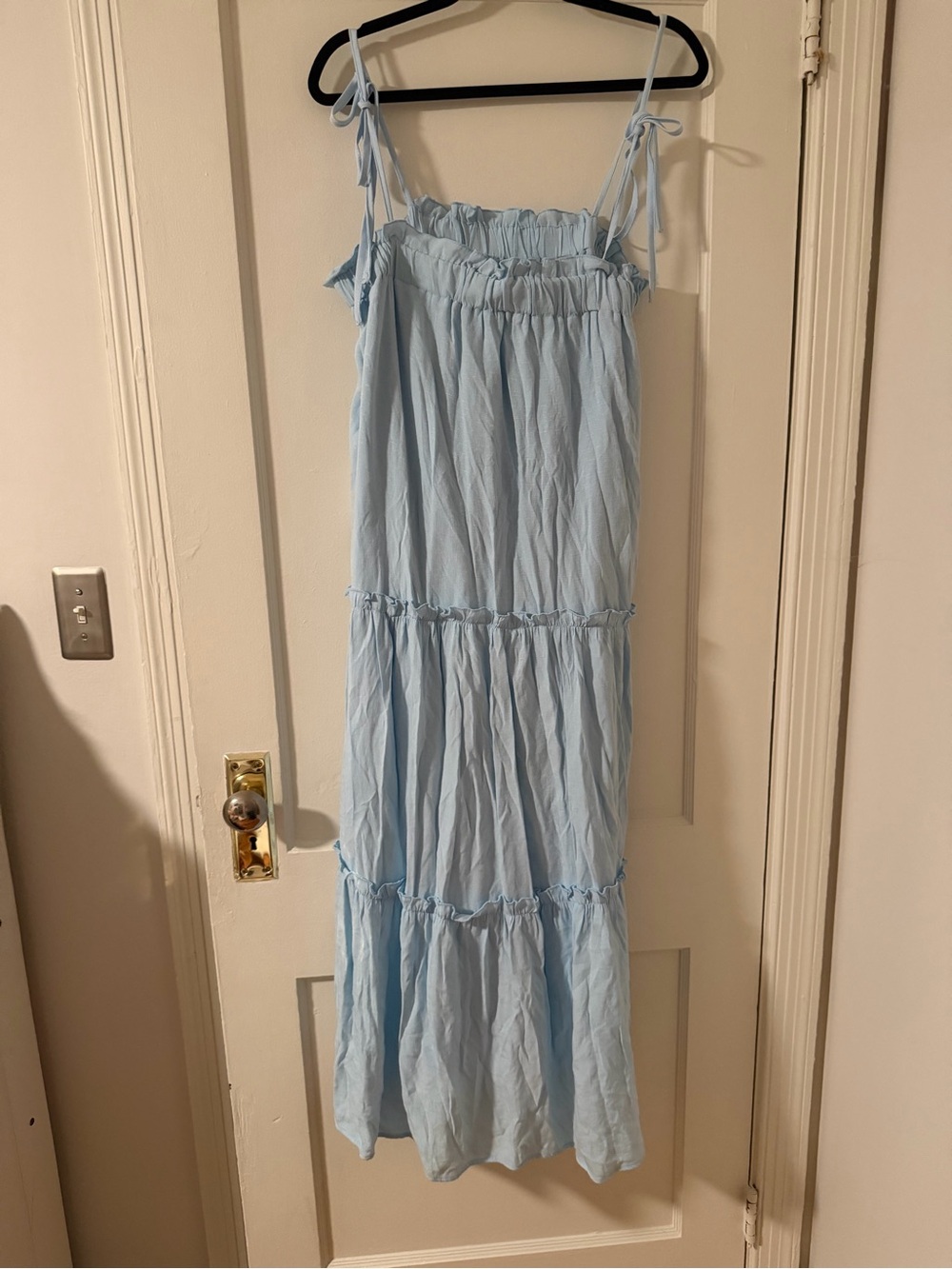 Light Blue Tiered Maxi Dress with Tie Straps